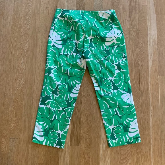 MICHAEL Michael Kors Sz 8  Green/White Flat Front Pants w Banana Leaf Print - Picture 6 of 10